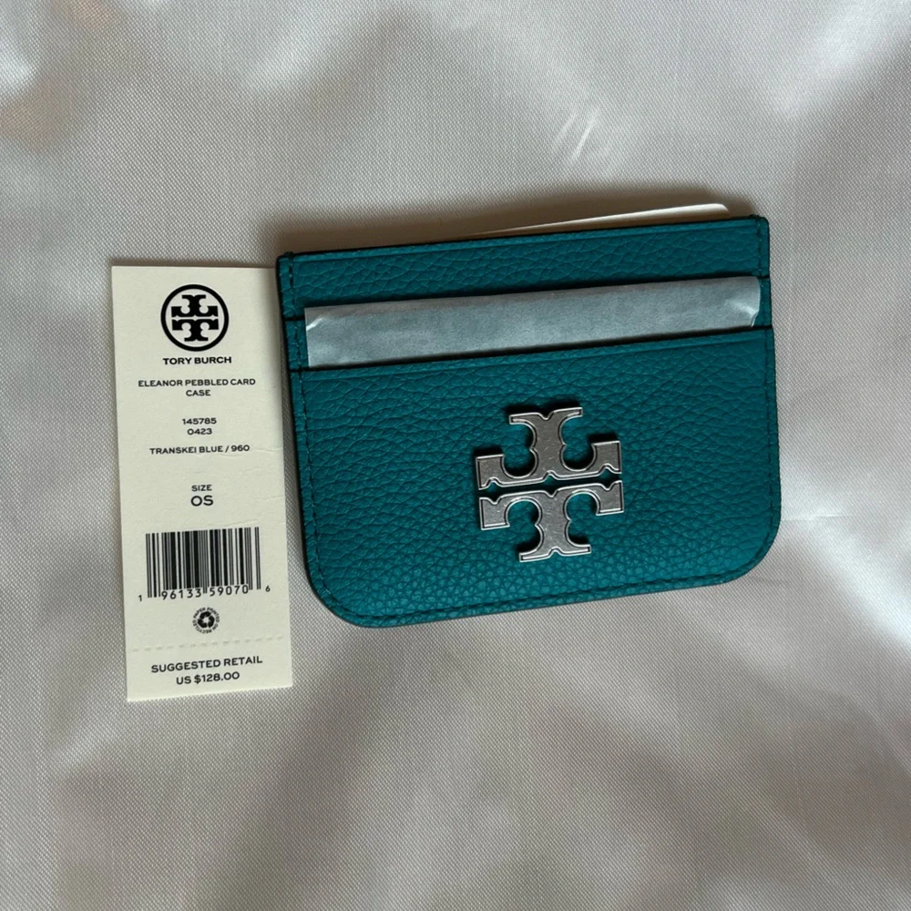 Tory Burch Eleanor Blue Jay Pebbled Leather cardholder